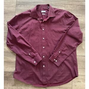 Michael Kors Slim‎ Fit Maroon White Dots Long Sleeve Button Down Shirt Size XL